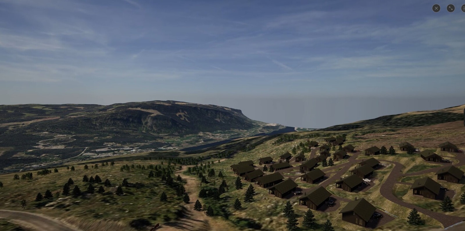 Illustrasjon som viser prosjekterte hytter på feltet Galleribilde