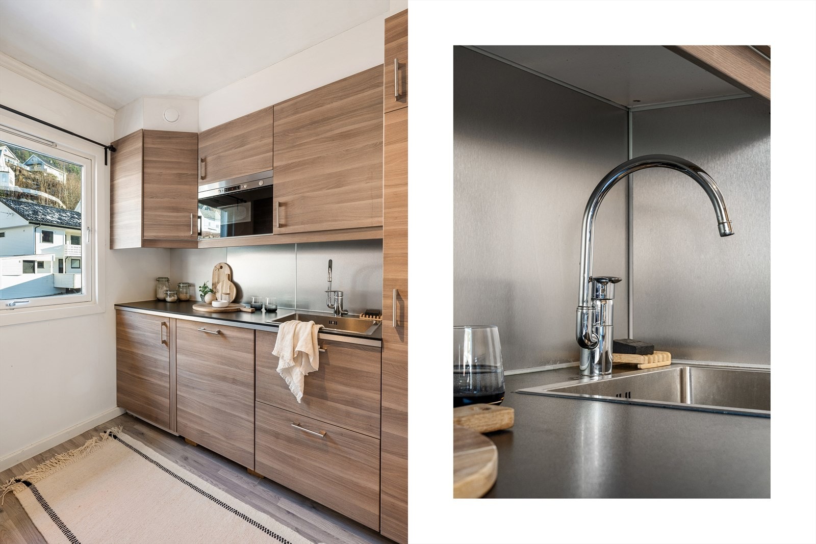 I det ene kjøkkenskapet er det også vaskemaskin. Galleribilde