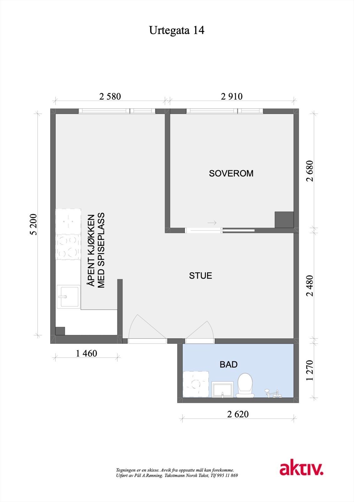 Plantegning. Boligen disponerer også en bod i kjeller. Galleribilde