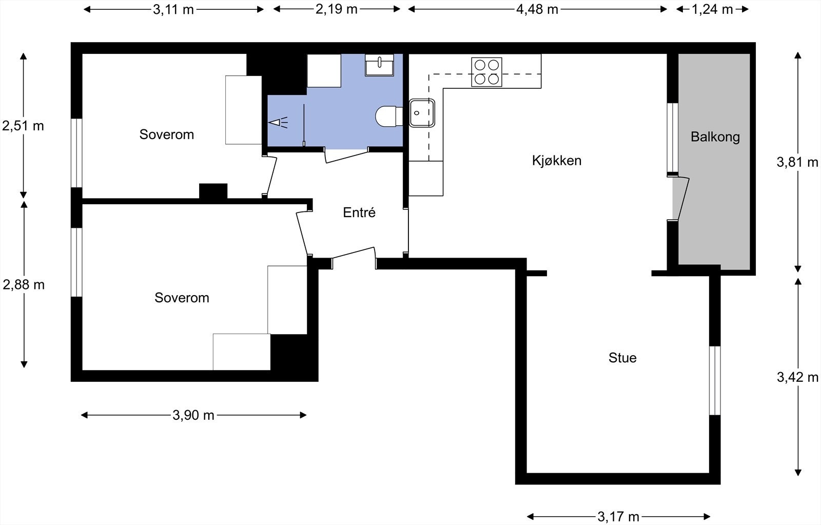 Planskisse fra takstmann med mål. Galleribilde