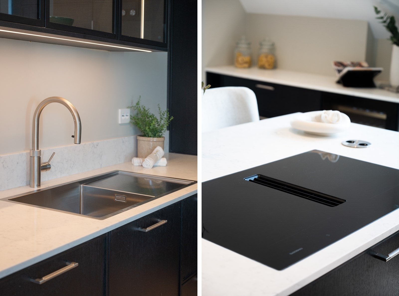 Underlimt vaskekum og armatur fra Quooker gir enkel tilgang på kokende vann. Galleribilde