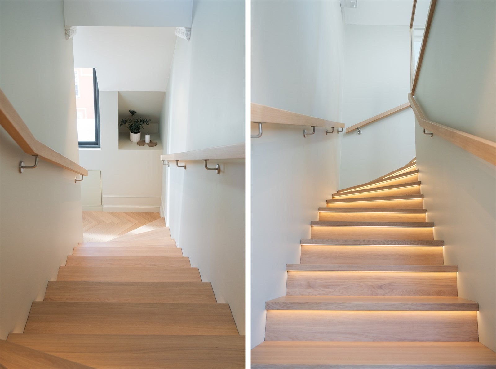 Innvendige trapper i eik Levert av Nytrapp, med innfrest lys i trappeneser. Galleribilde