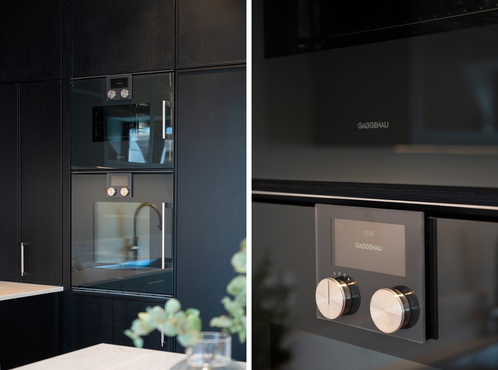 Integrerte hvitevarer fra Gagganau som induksjon platetopp, stekeovn, kombiovn, oppvaskmaskin, fullsize kjøleskap og fryseskap. Galleribilde