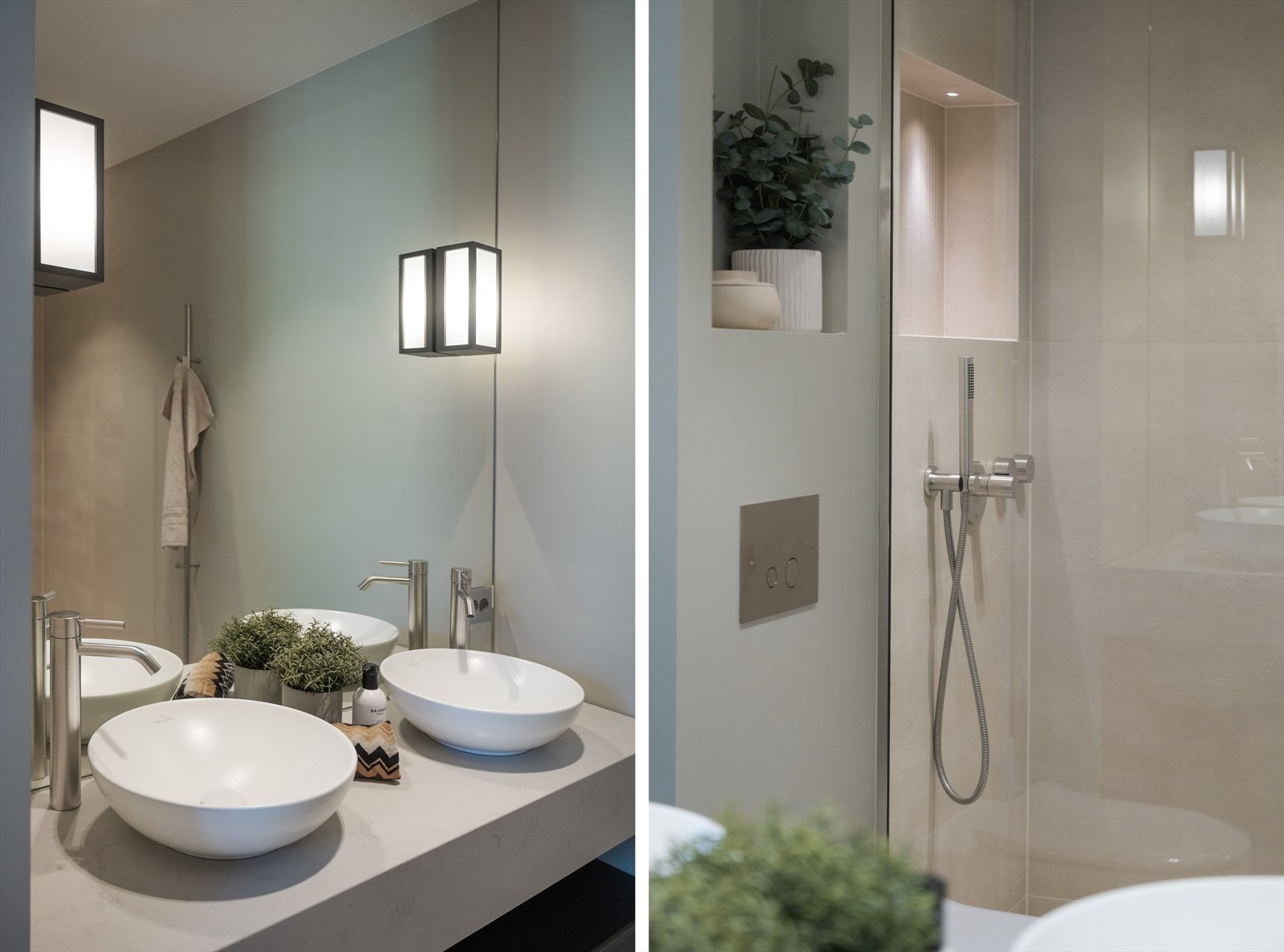 Gjennomgående bruk av børstet platinum og børstet stål på detaljer i leiligheten. Galleribilde