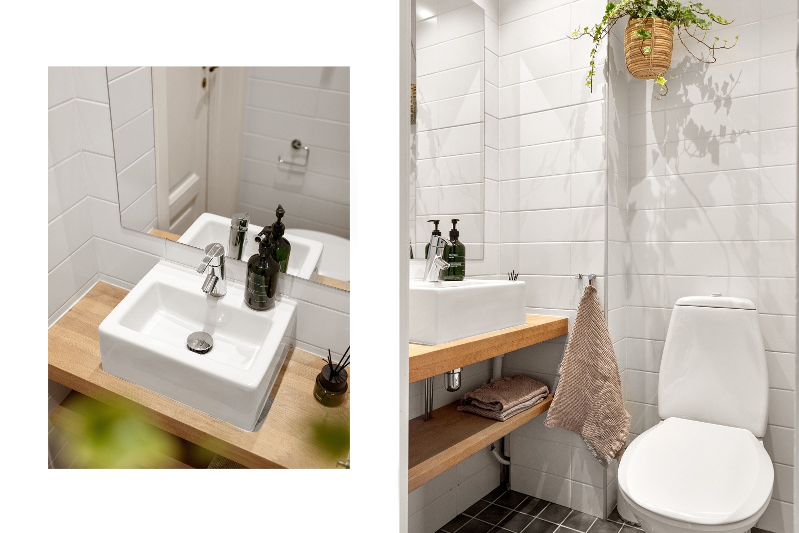 Moderne separat wc med servantbolle på heltre plate og toalett. Galleribilde