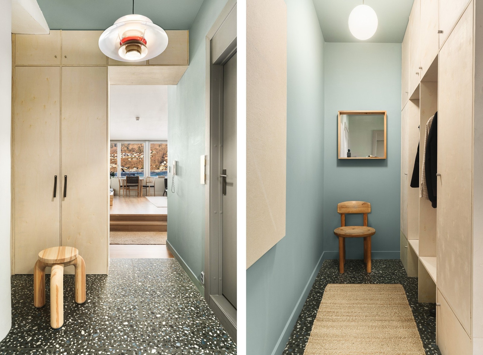 Her er det ikke mangel på oppbevaringsmuligheter da det er god plass til å henge fra seg både sko og yttertøy i den lekre og plassbygde garderobeløsningen, som forøvrig medfølger salget. Galleribilde