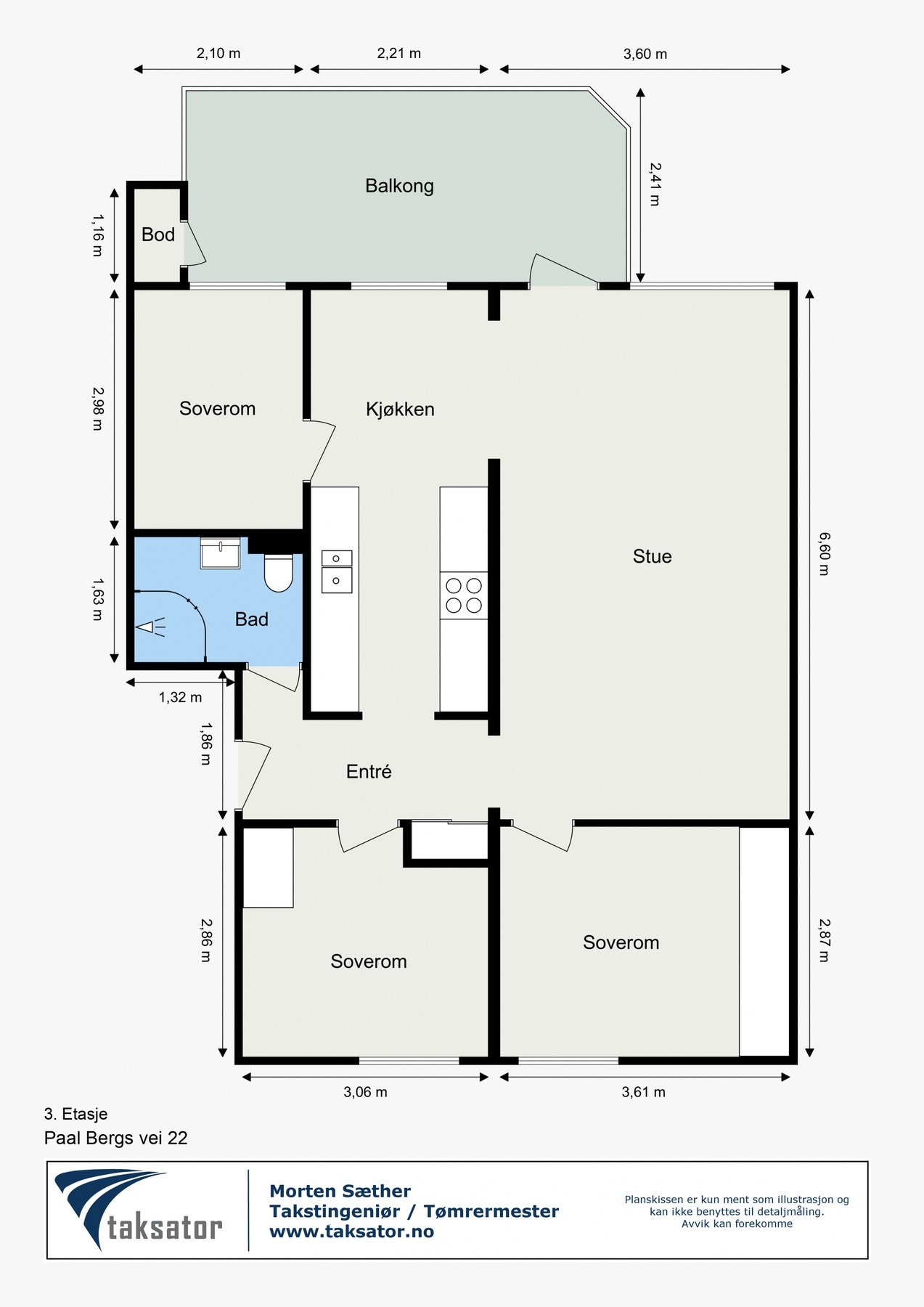 Leiligheten disponerer en kjellerbod på ca. 2,2 m², samt bod på balkong på ca. 0,7 m² og skap i felles rom. Galleribilde