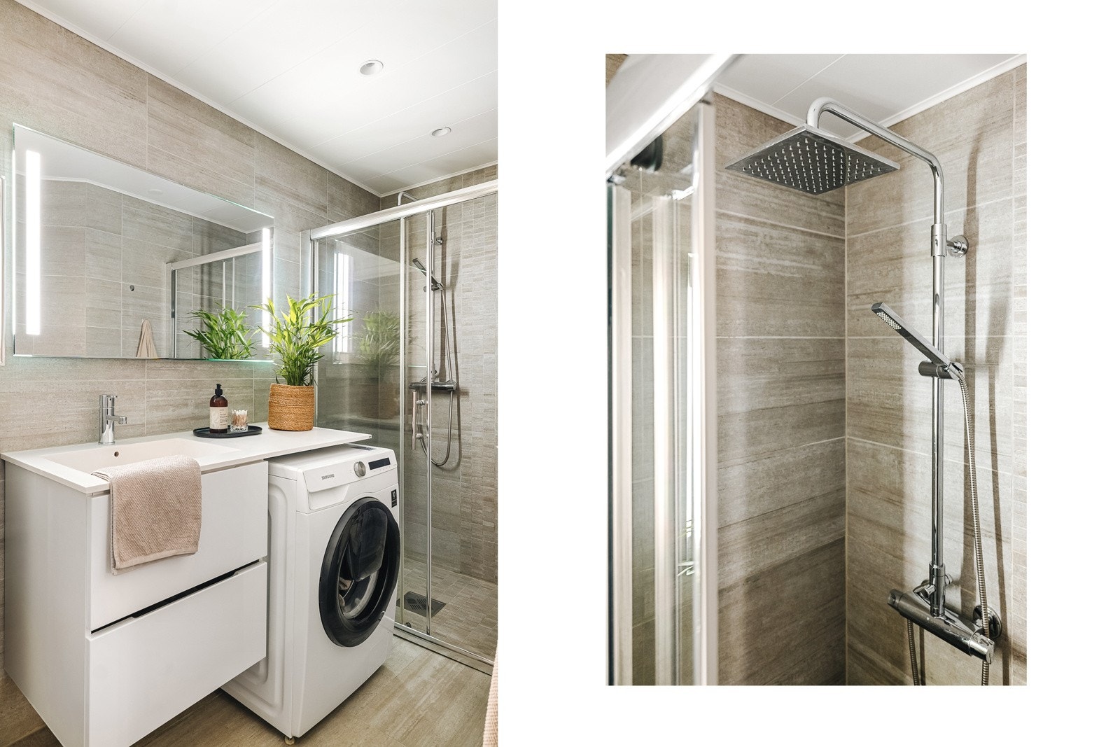 Badet er pent og flislagt med varme i gulv. Galleribilde