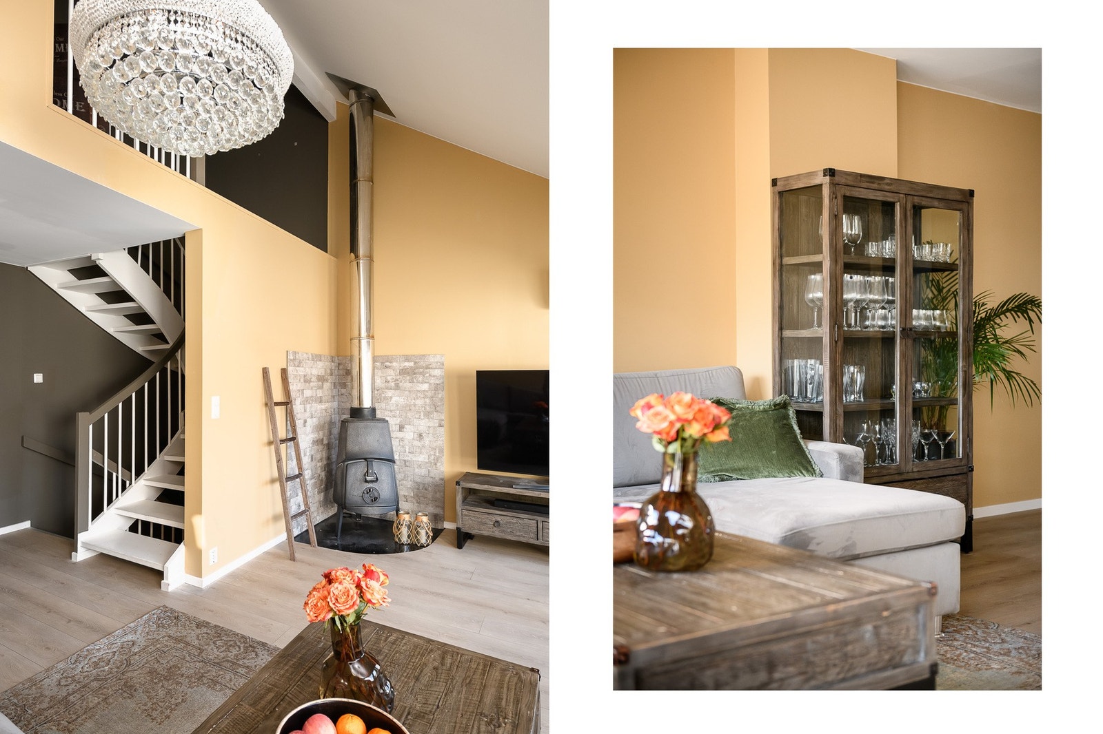 Stuen har ekstra hygge fra ildsted, og er i tillegg utstyrt med varmepumpe. Galleribilde