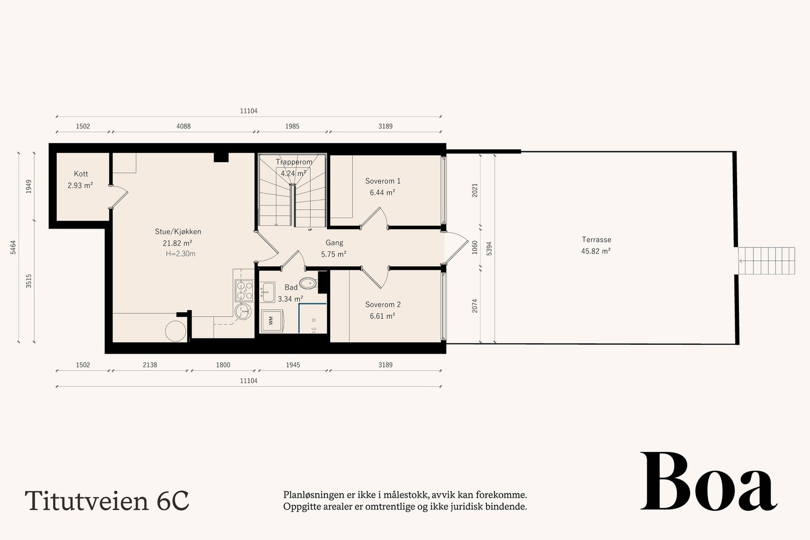 Underetasje: Trappegang, dusjbad/wc/vaskerom, 2 soverom, stue med kjøkken, bod Galleribilde