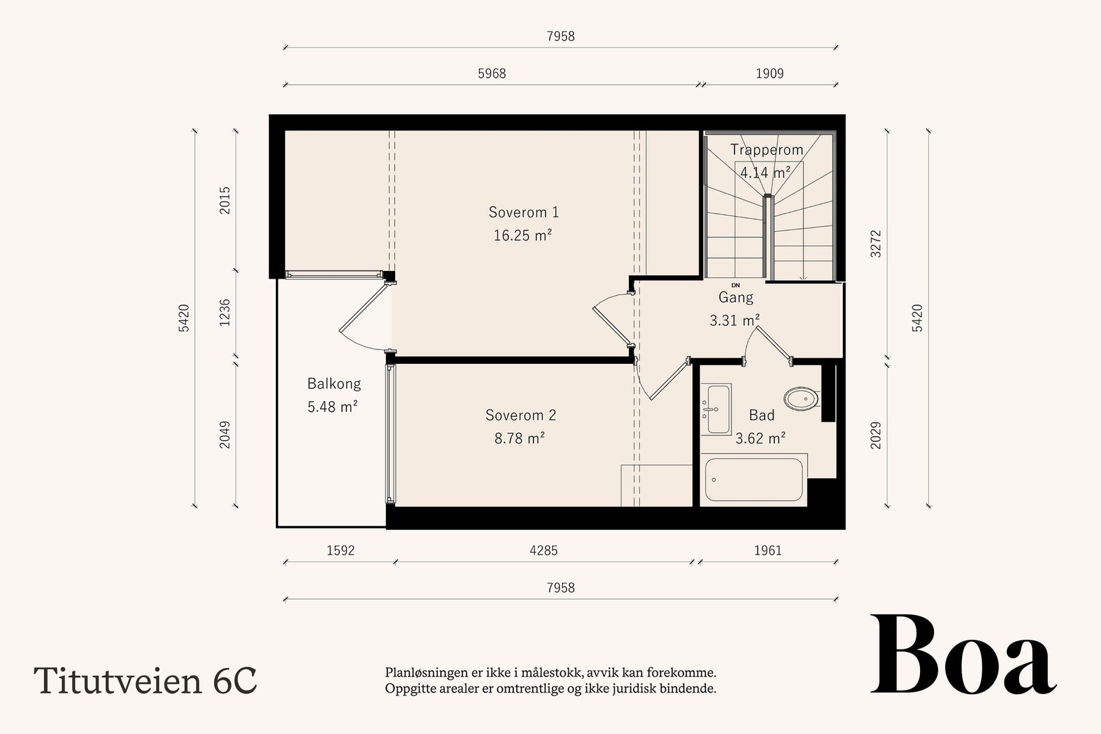 2. etasje: Trappegang, 2 soverom, bad/wc Galleribilde