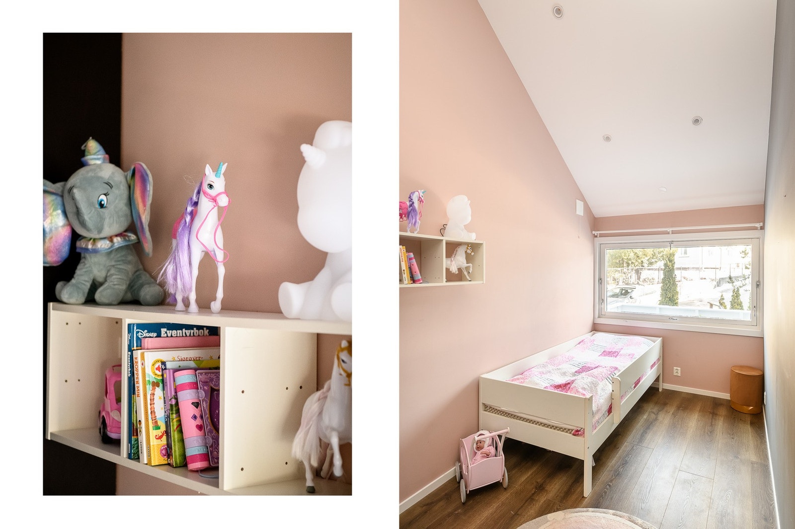 Soverommene oppe har ekstra takhøyde, skråhimling og downlights. Galleribilde