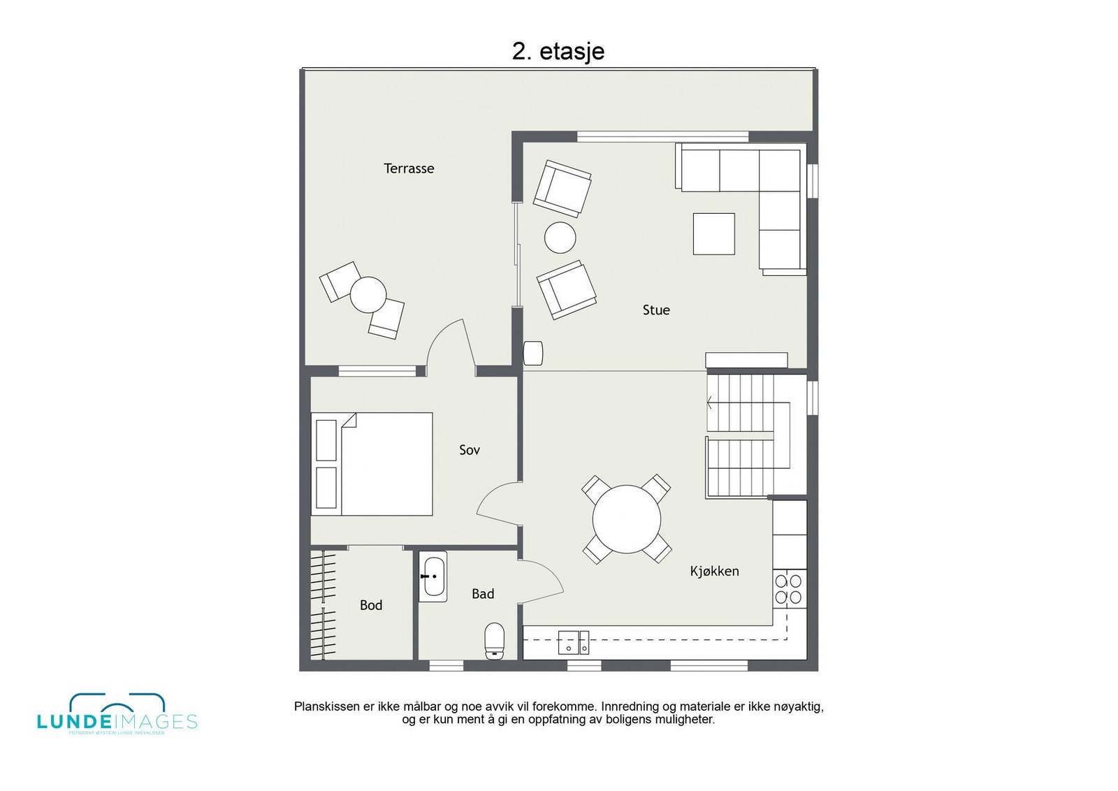 Planskisse 2. etasje - ikke målbar - 2. etasje har et BRA-i på 69 kvm. Galleribilde
