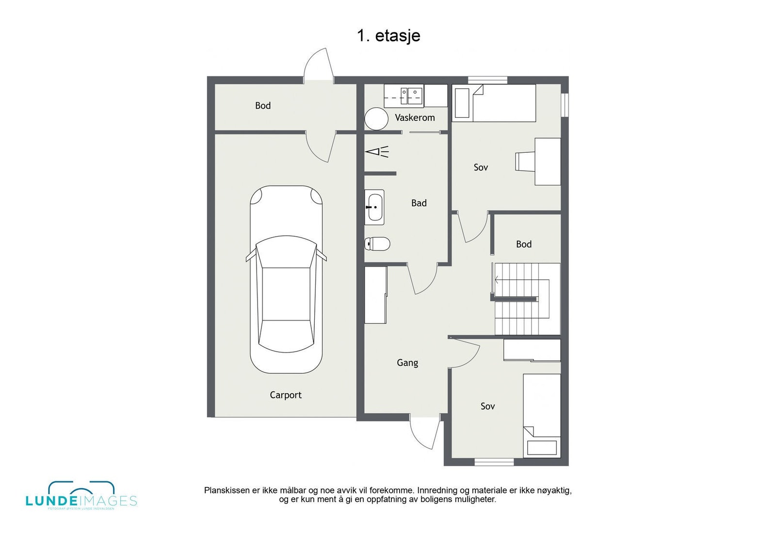 Planskisse 1. etasje - ikke målbar - 1. etasje har et BRA-i på 46 kvm og BRA-e på 5 kvm. Galleribilde