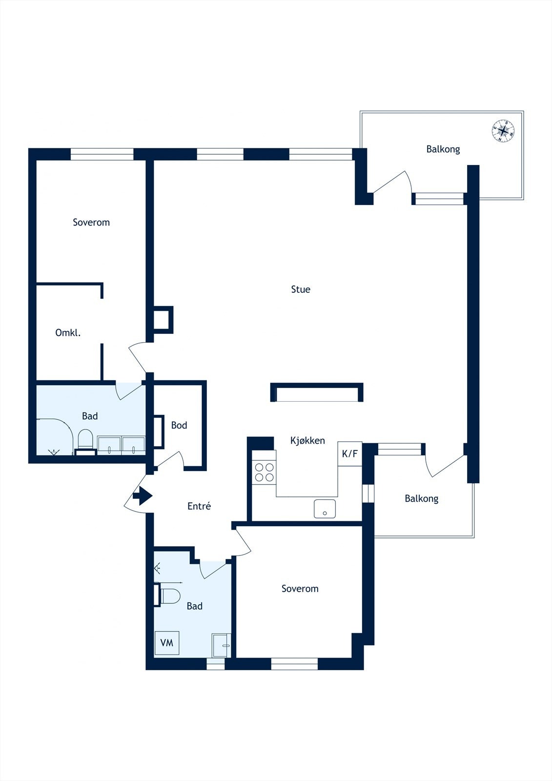 Alternativ plantegning Ullernchausséen 116D - Større stue med 2 soverom (opprinnelig plan). Galleribilde