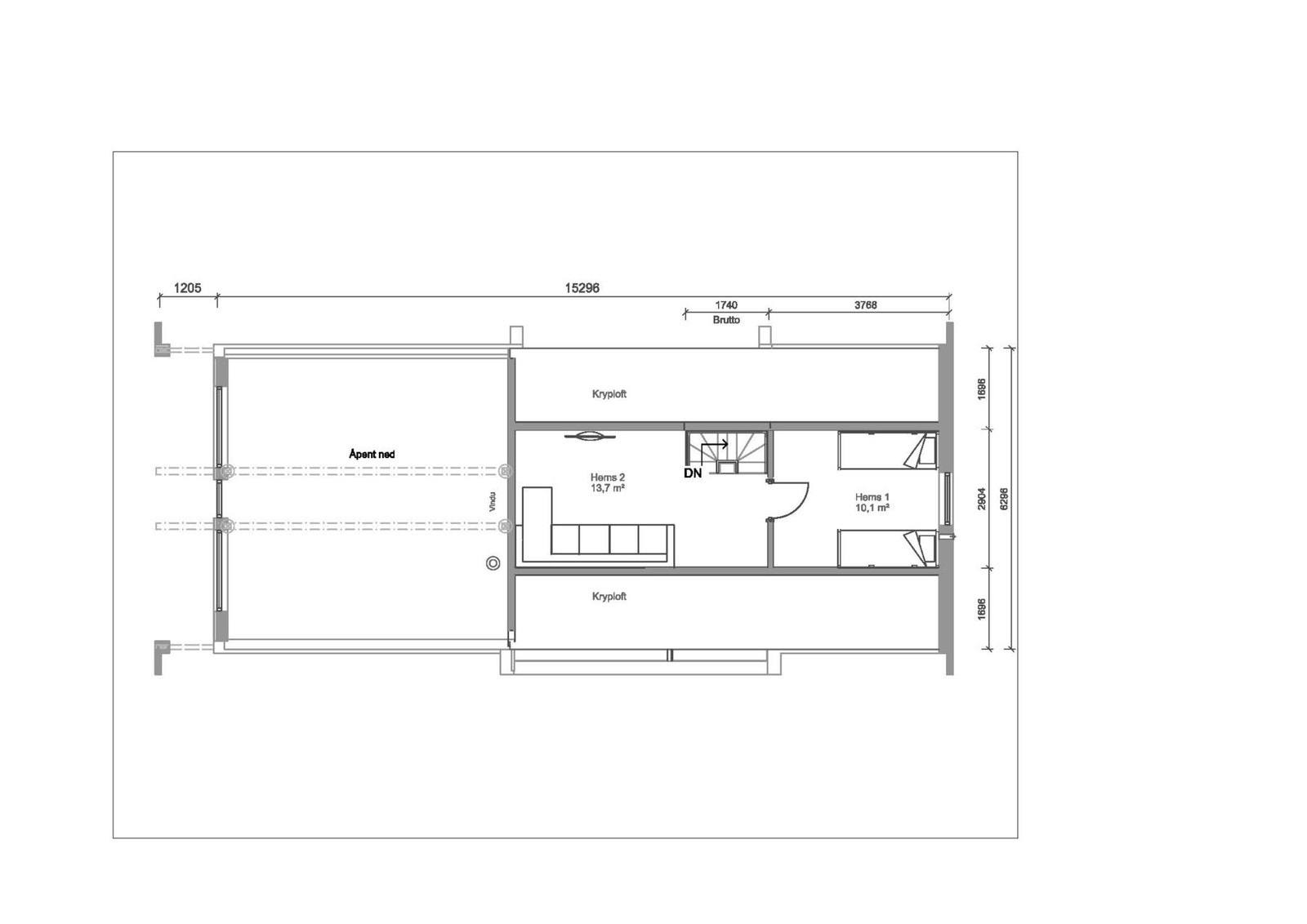 Plantegning loftsetasje. Galleribilde
