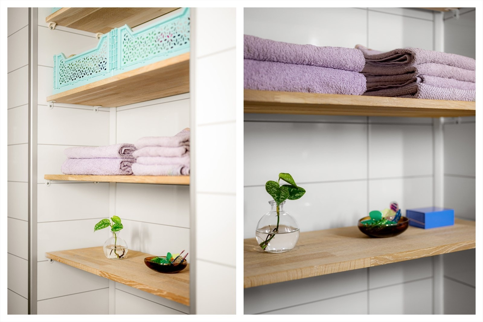 Smarte plassbyde hyller i en nisje gir ekstra god oppbevaringsplass. Galleribilde