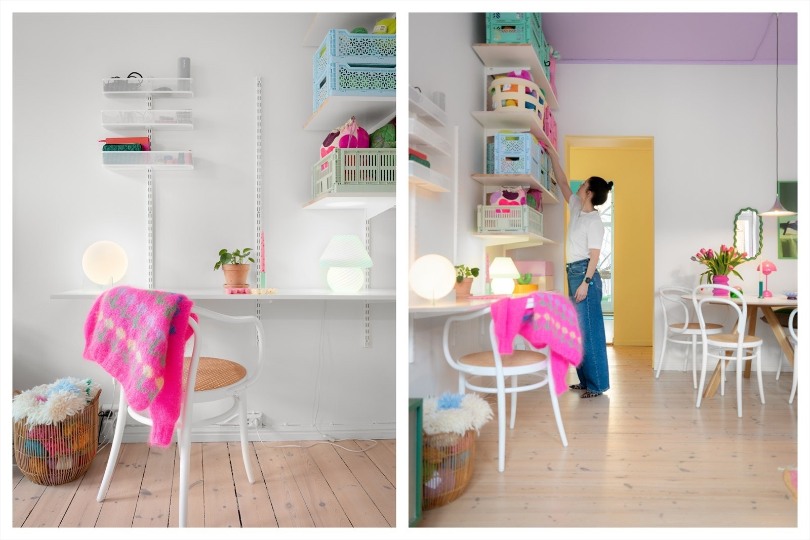 Langs de store og høye veggflatene kan man innrede med både TV-benk og andre smarte oppbevaringsløsninger. Galleribilde