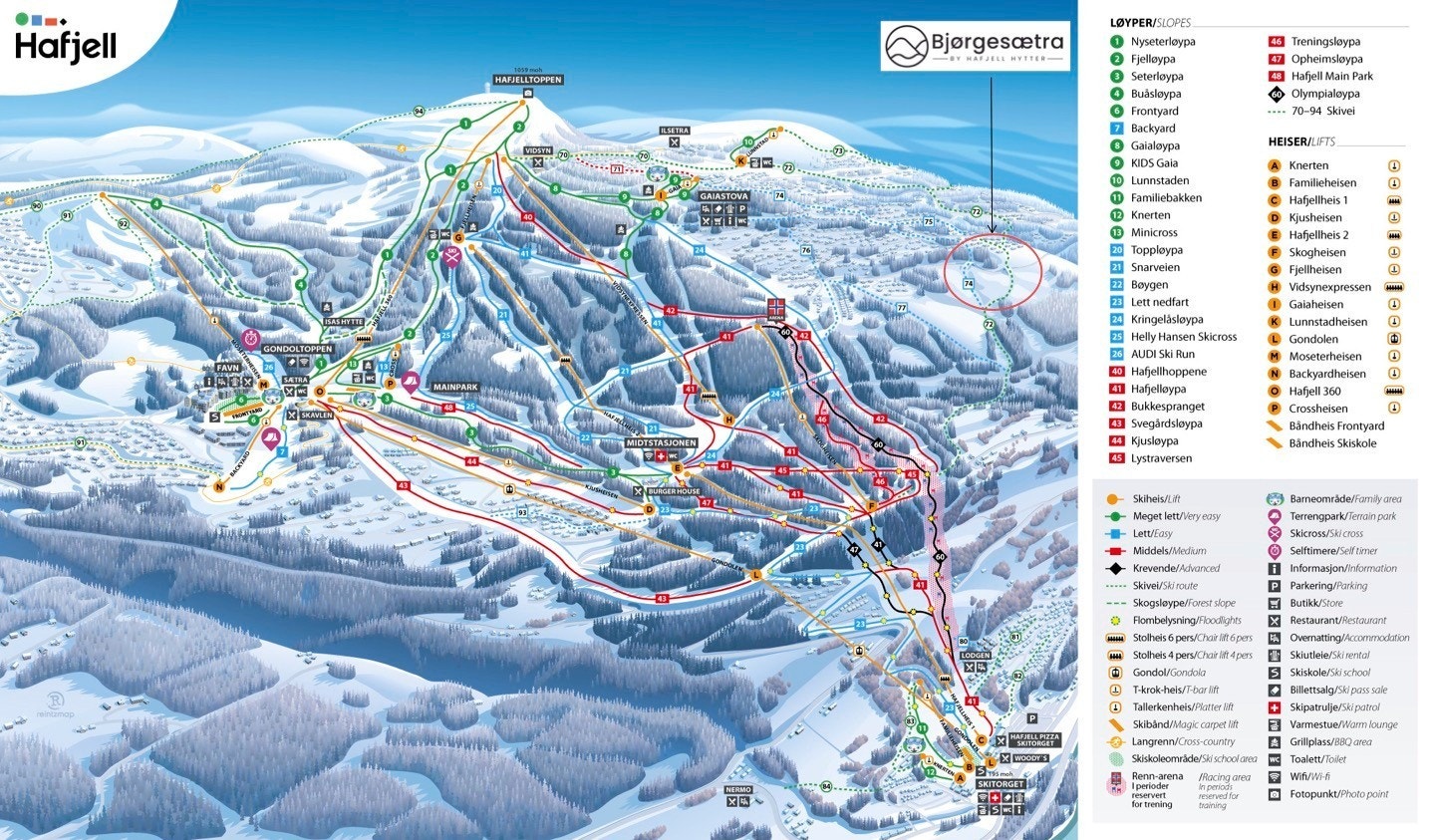 Løypekart med områdets beliggenhet. Galleribilde
