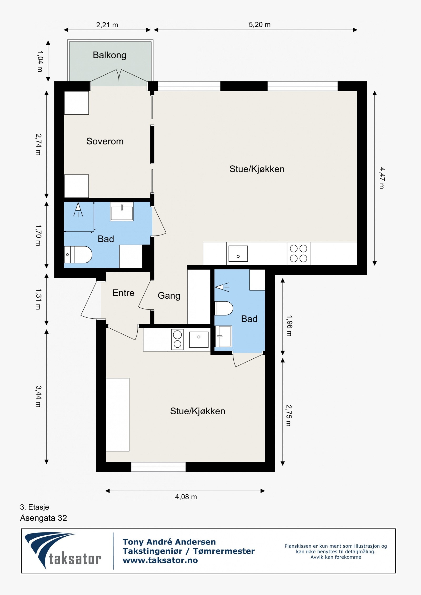 Praktisk planløsning. Boligen er tilsammen 55 kvm hvor 16 kvm er hybeldel. Galleribilde