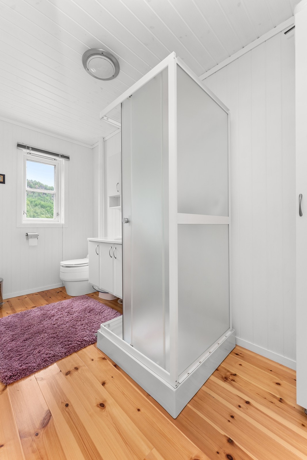 Badet er innredet med forbrenningstoalett og dusj Galleribilde