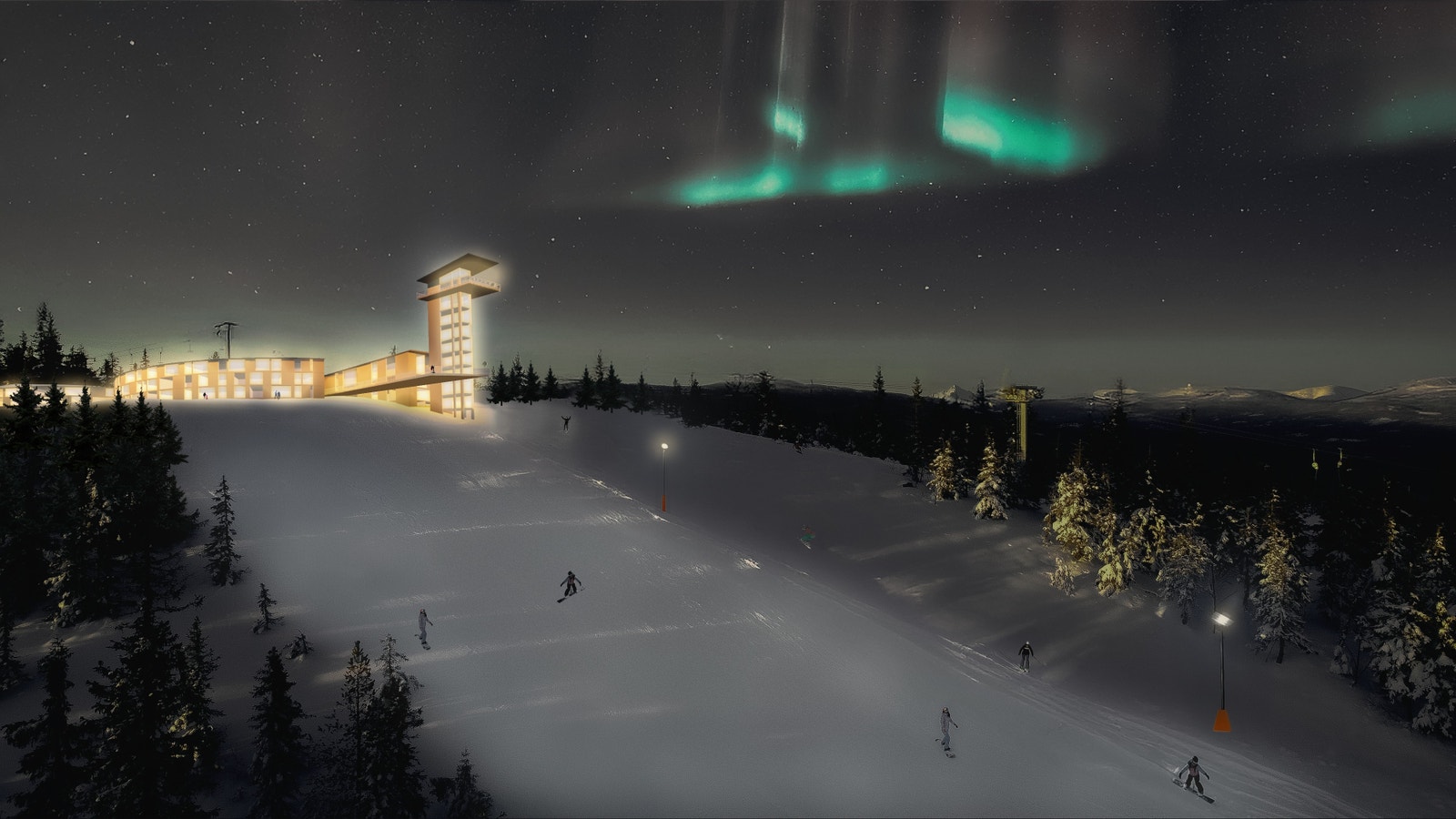 Illustrasjon av mulig utbygging på toppen i ny reguleringsplan. Tårn/landemerke med høyde på ca 20m. Galleribilde