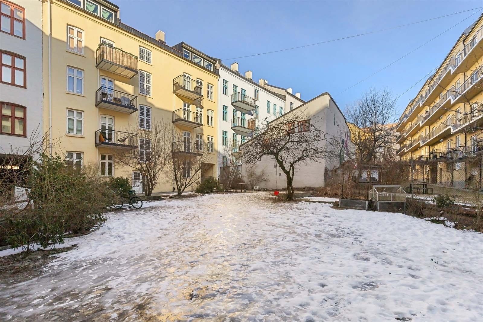 Koselig felles bakgård, som på sommerstid er solfylt og frodig. Galleribilde