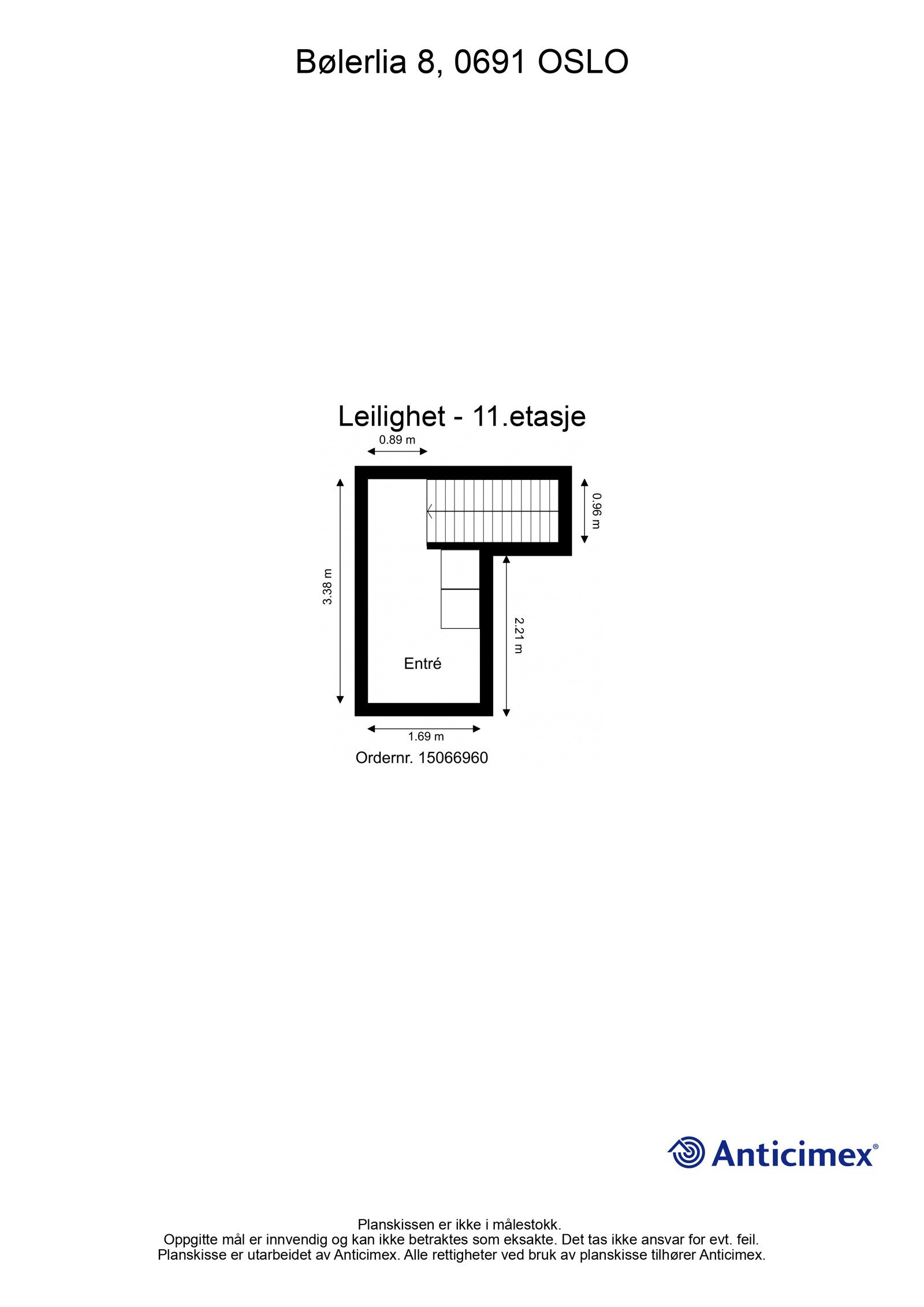 Plantegning med mål 11.etasje. Galleribilde