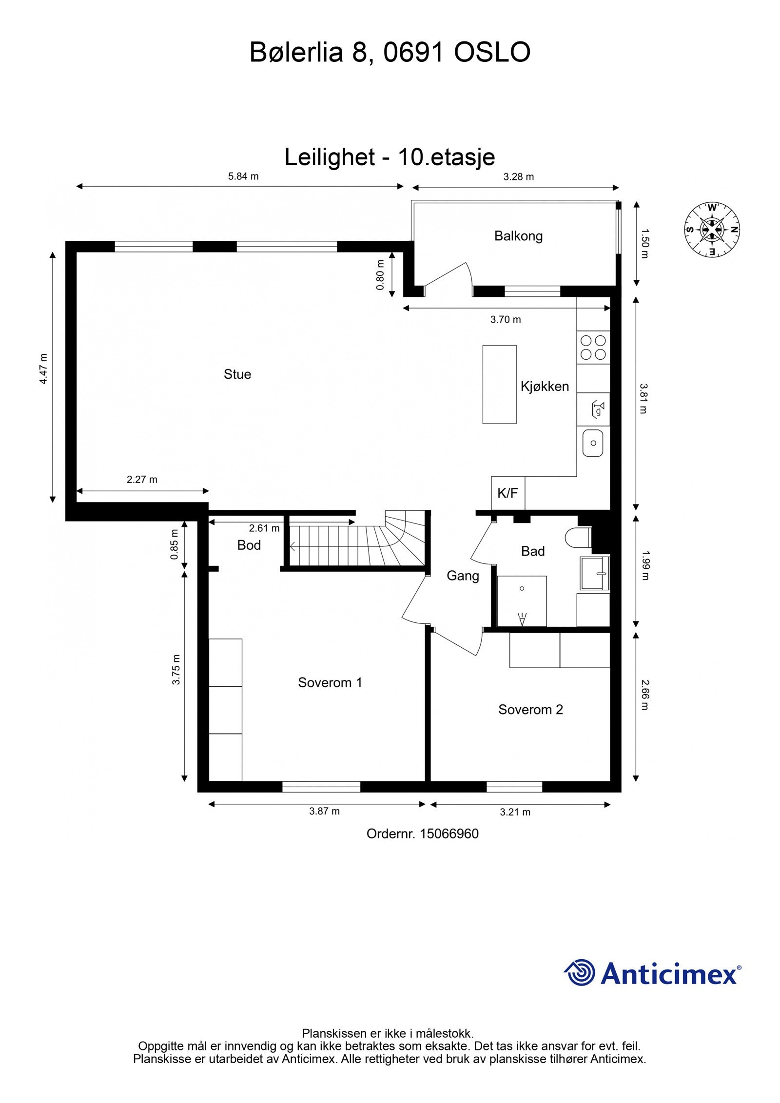 Plantegning med mål 10.etasje. Galleribilde