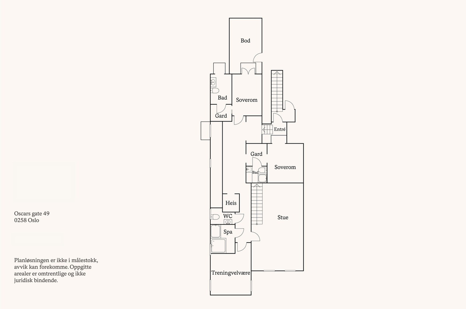 U. etasje: Hall med trapp og kjellerstue, bad m/garderobe, to bad, vaskerom, to soverom, entré og gang m/heis. Galleribilde