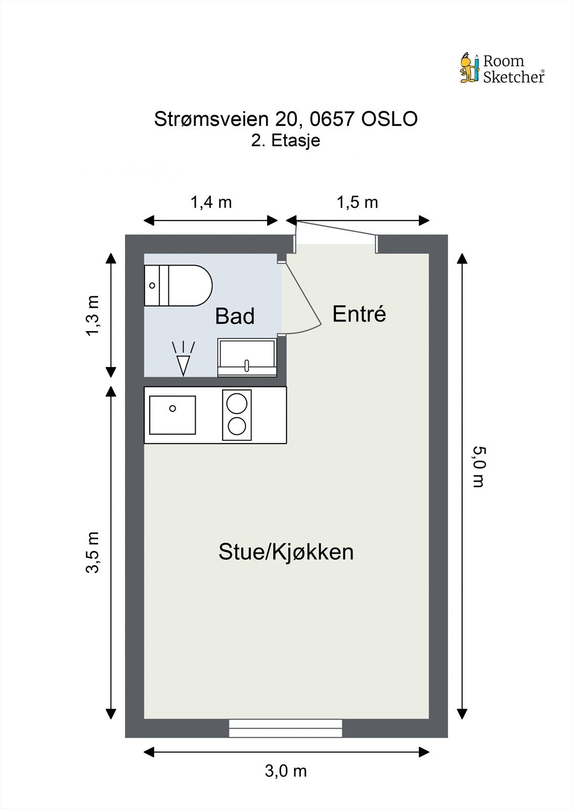 Planskisse - I tillegg disponerer leiligheten en kjellerbod på 2 kvm. Galleribilde