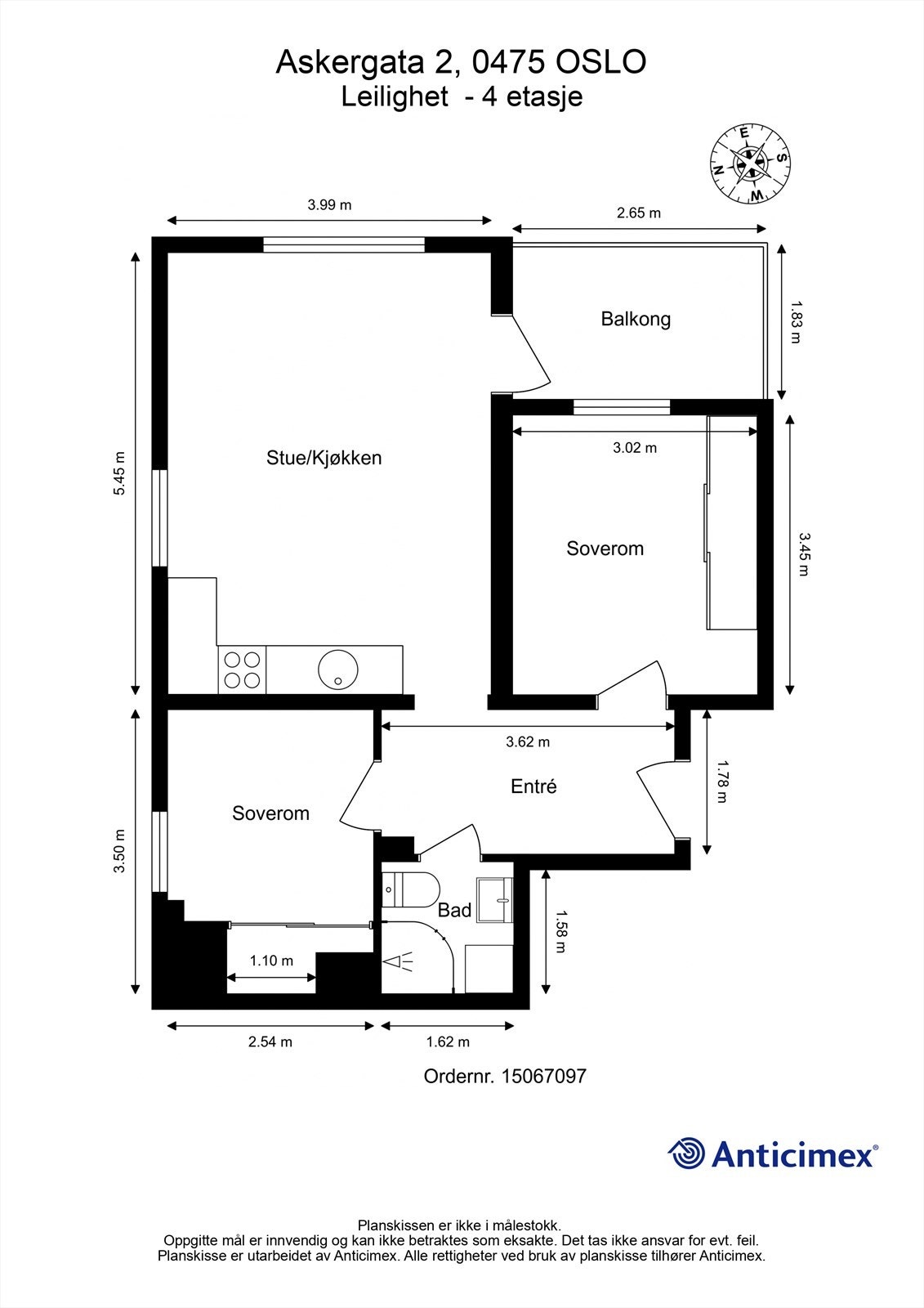 Leilighetens planløsning gir god størrelse på alle rom. Galleribilde