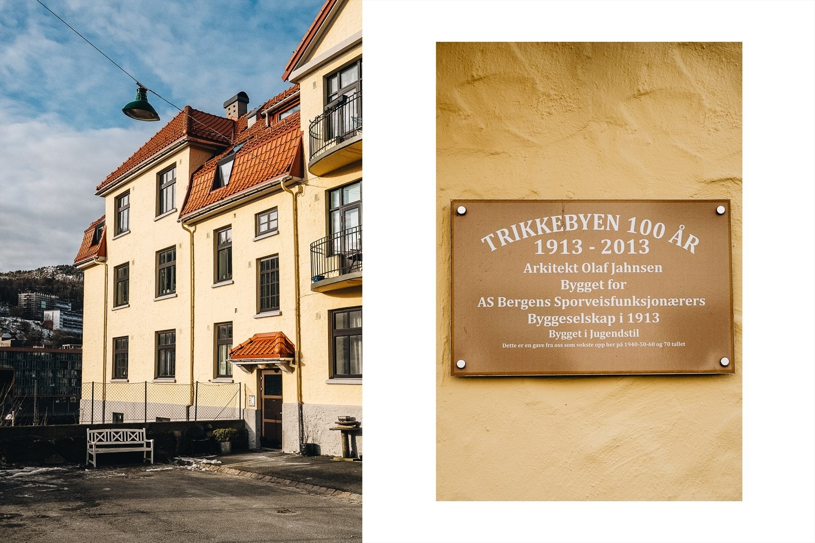 Velkommen til visning. Inngangspartiet ligger i enden av en blindgate, og er helt uten gjennomgangstrafikk. Ved inngangspartiet er det parkeringsplasser for bildeling. Galleribilde