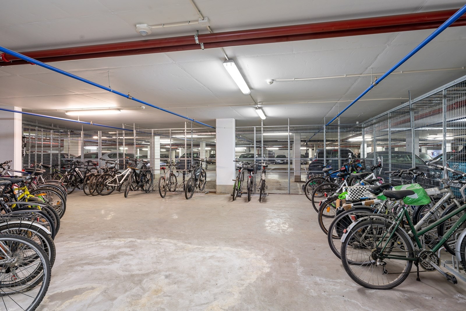 Felles sykkelparkering i garasjekjeller. Galleribilde