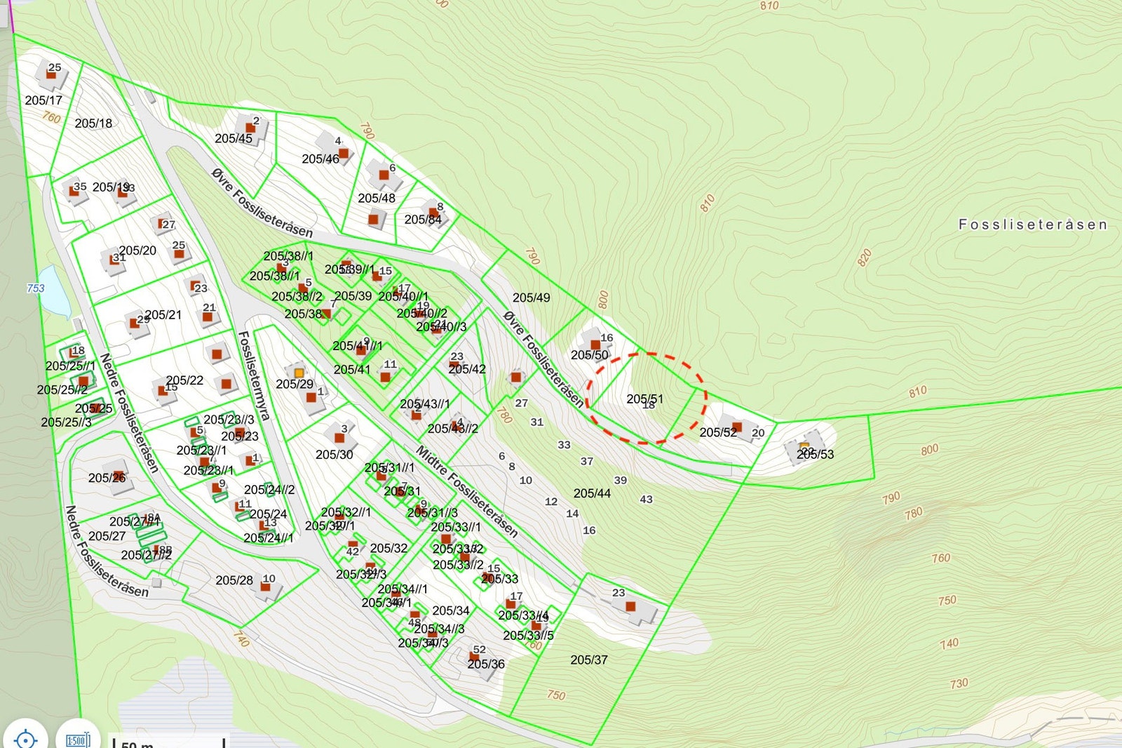 Tomten ligger øverst på Fossliseteråsen Galleribilde