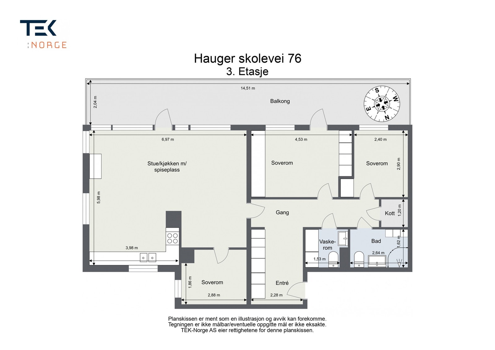 Plantegning Hauger Skolevei 76, 3. etasje Galleribilde