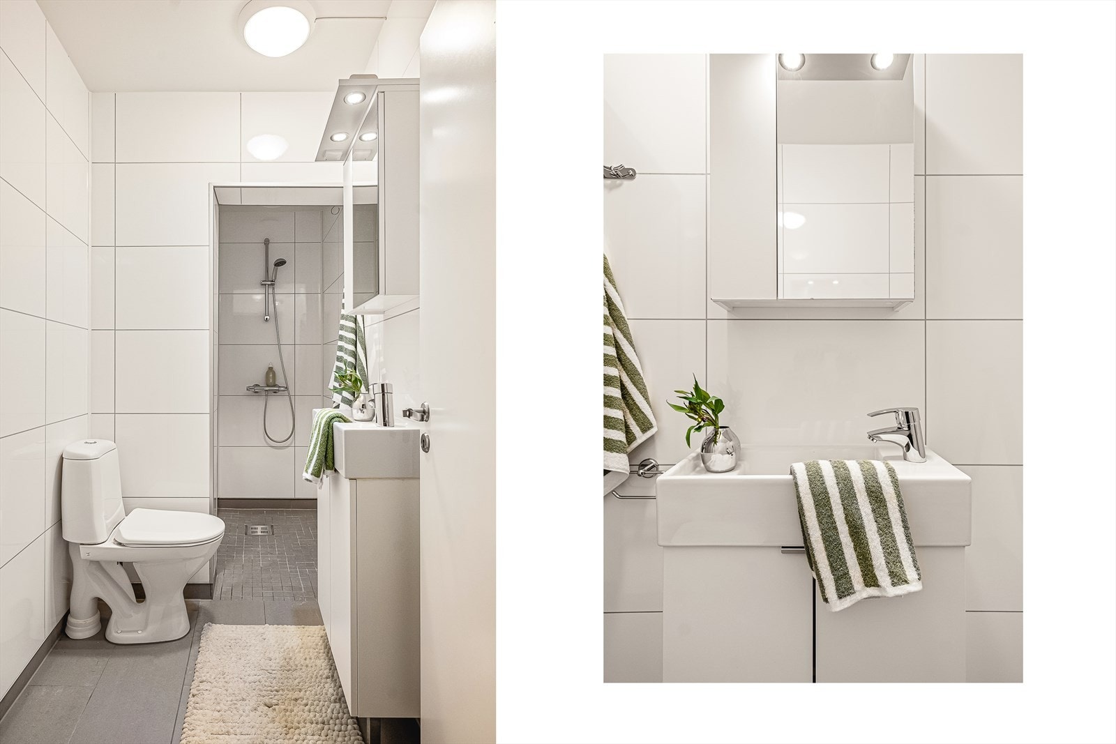 Badet har varme i gulv og opplegg for vaskemaskin. Galleribilde