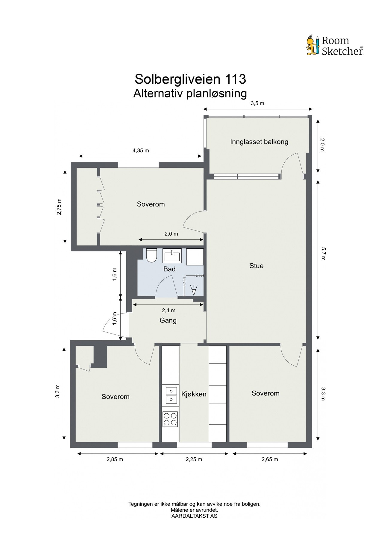 Alternativ planløsning som 4-roms leilighet. Galleribilde