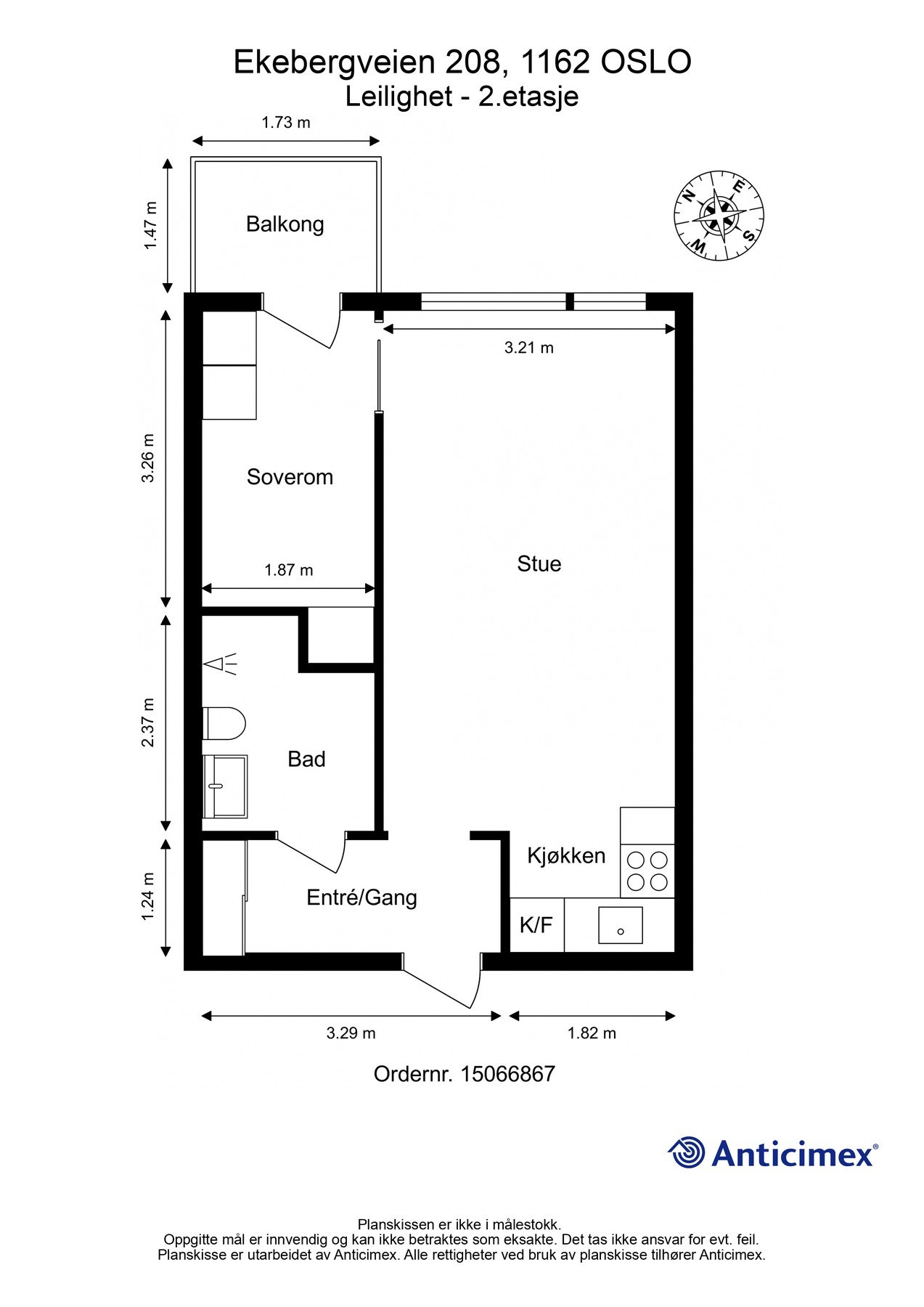 Vi tar en titt på planskissen fra takstmann, slik du får orientert deg i boligen. Galleribilde