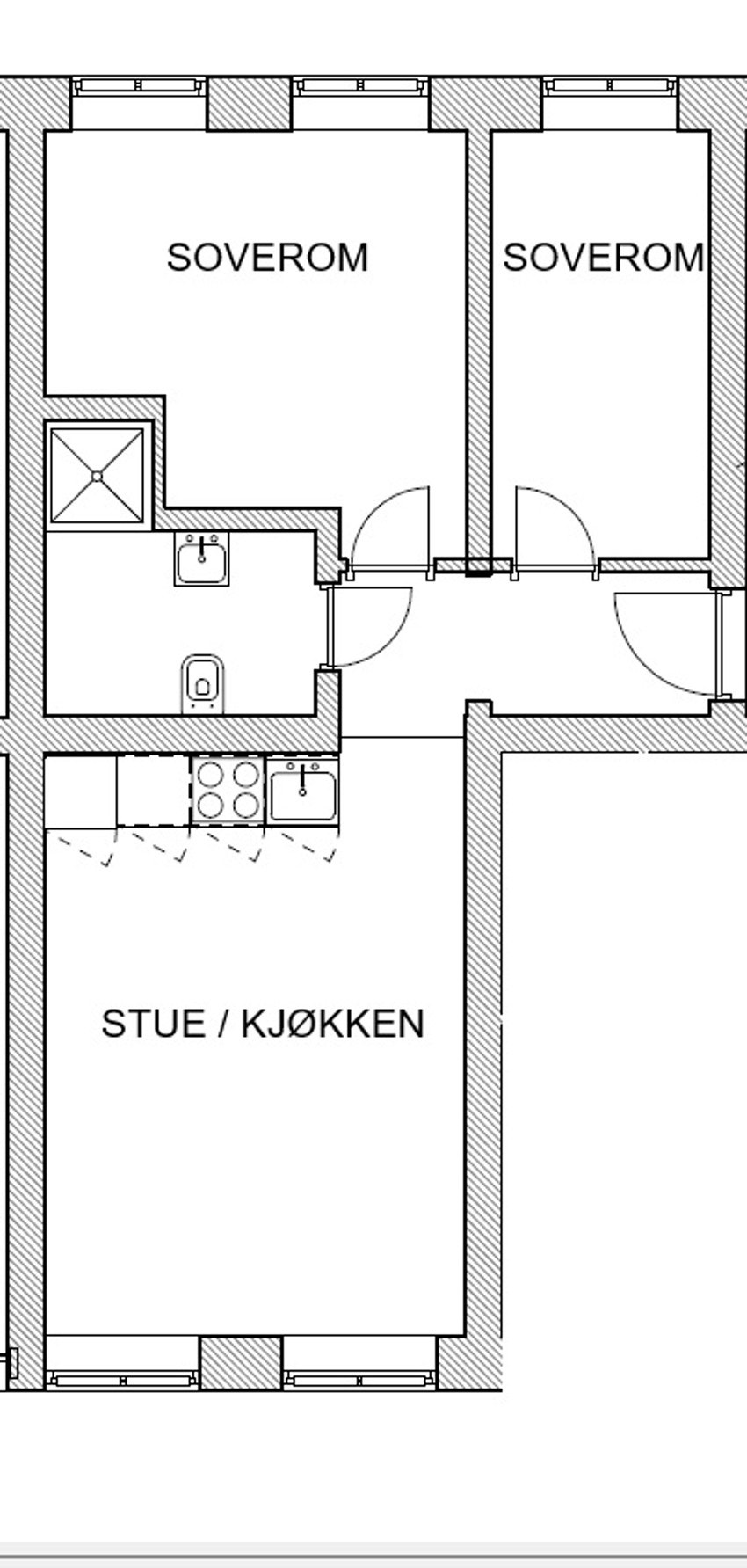 Plantegning. Gjennomgående planløsning med store vindusflater og mye naturlig lysinnslipp. Galleribilde