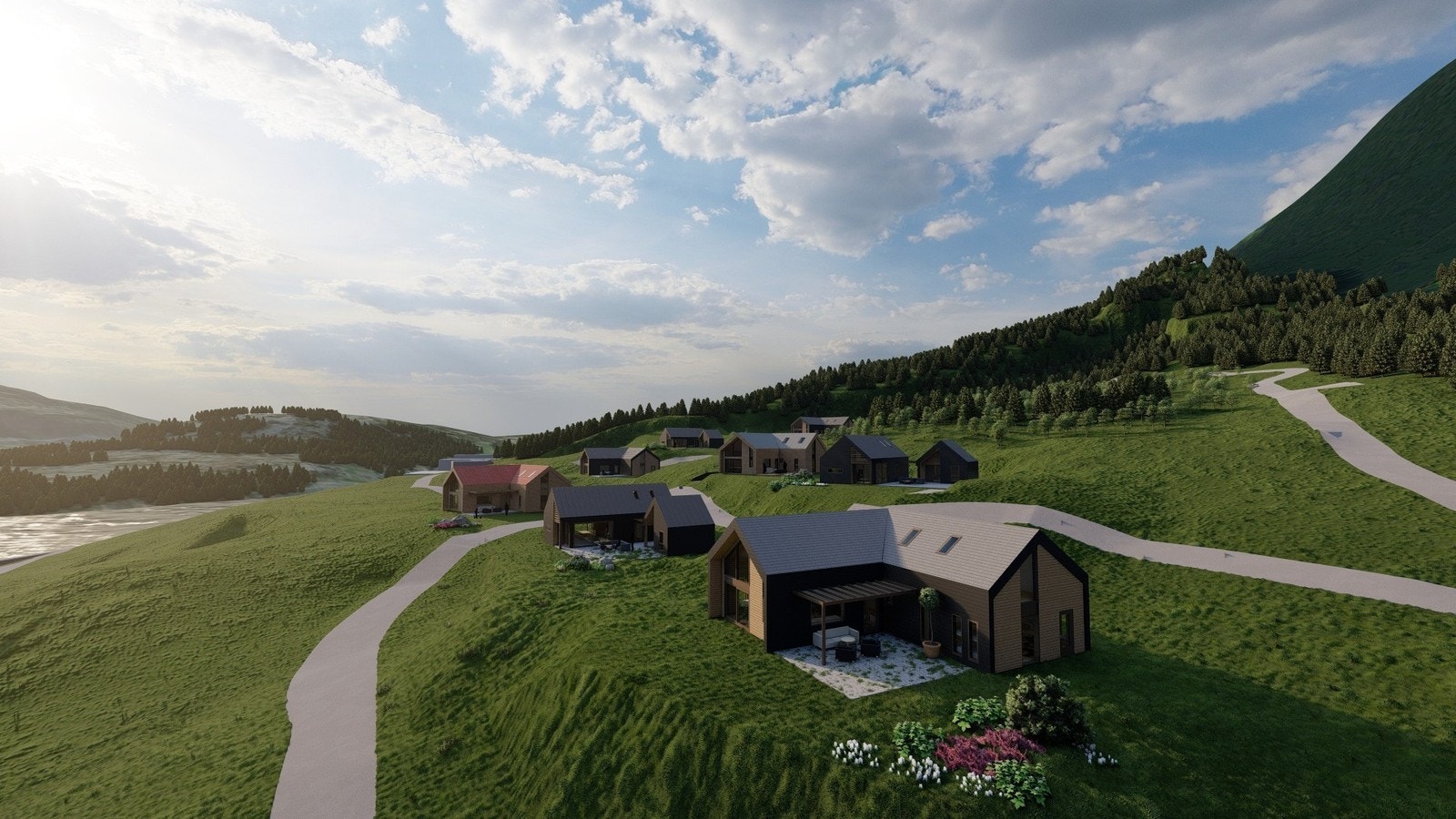 Arkitektens illustrasjon av hyttefeltet Galleribilde