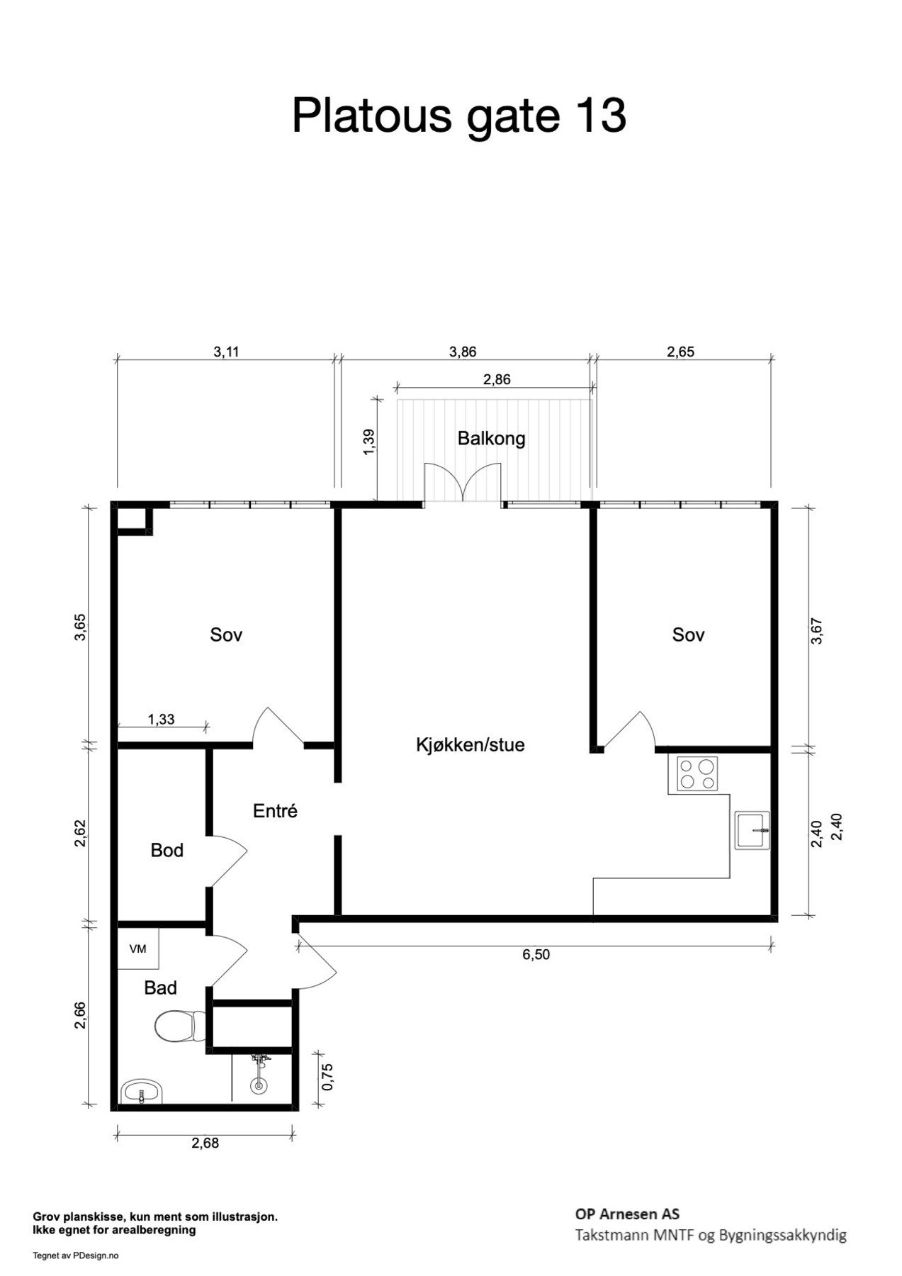 Plantegning med mål. Galleribilde