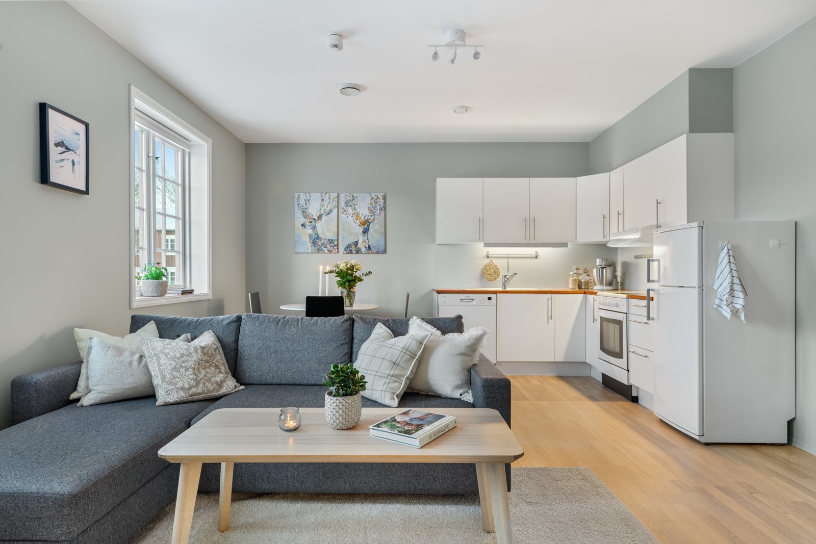 Oppholdsrommet måler 22,9 kvm og består av en åpen stue- og kjøkkenløsning. Galleribilde