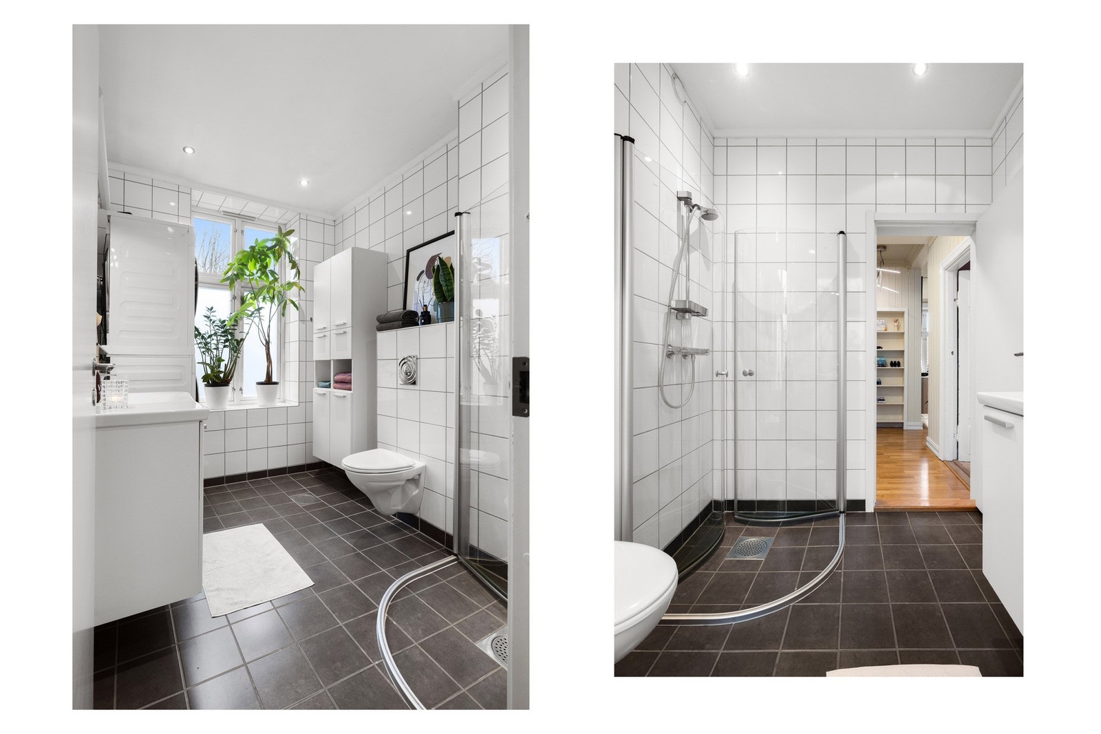 Badet har både opplegg og plass for en vaskesøyle, som gjør badet både praktisk og godt utnyttet. Galleribilde