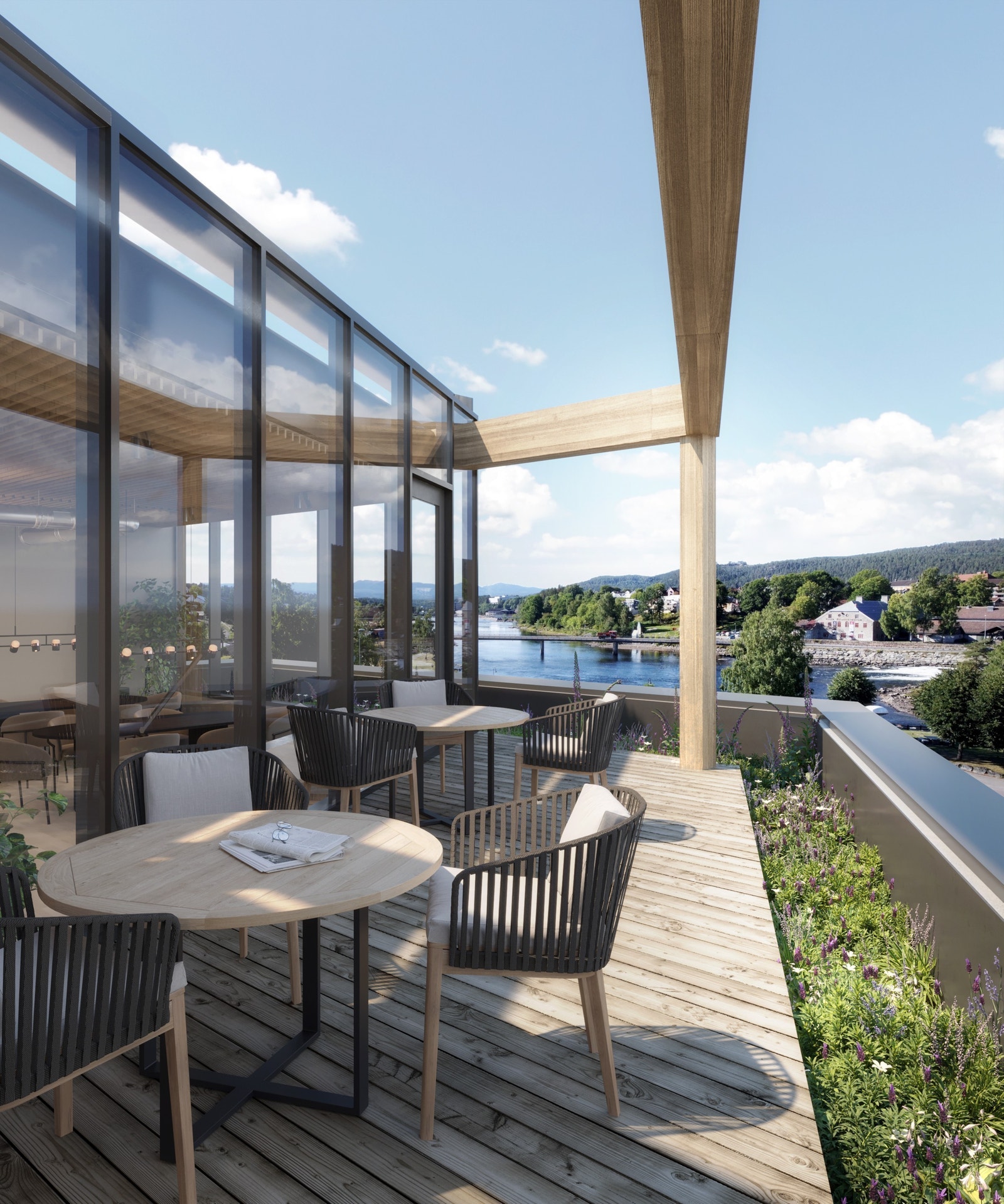 Utsikt mot Lågen fra terrasse i 4. etasje Galleribilde