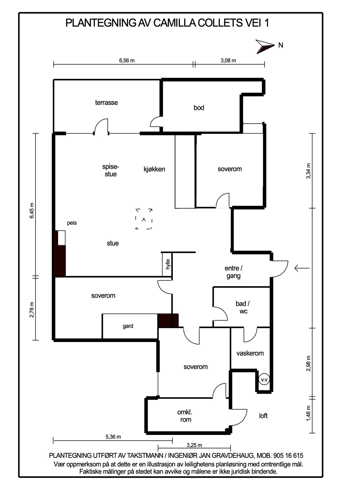 Planskisse med 3 soverom Galleribilde