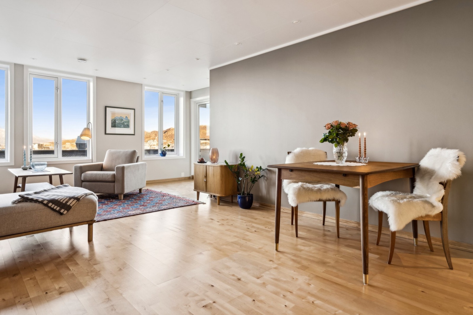 Stuen har god plass for møblering i naturlige soner Galleribilde