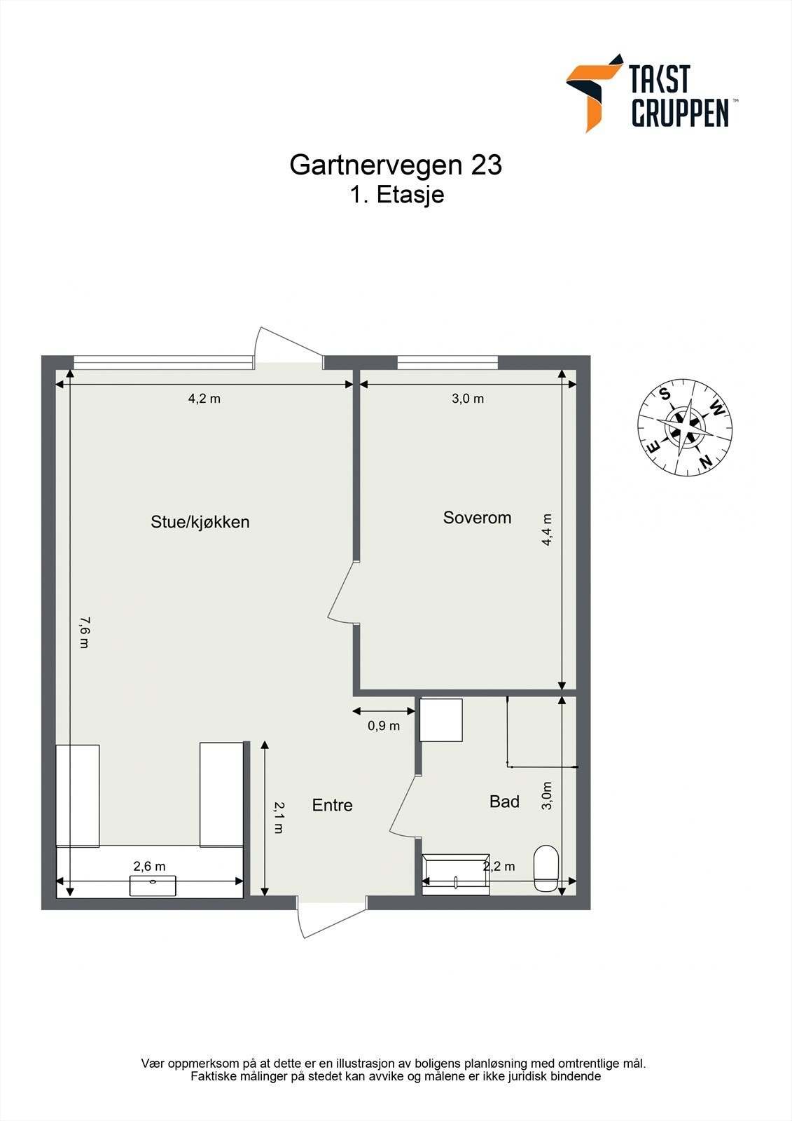 Plantegning - Gartnervegen 23 - 1. Etasje - 2D Galleribilde