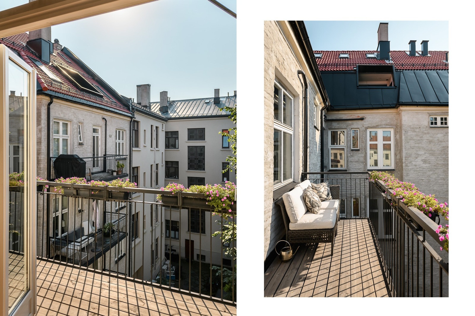 Doble balkondører gir rikelig med lysinnslipp til kjøkkenet og videre til stuen og spisestuen. Nye terrassebord fra 2023. Galleribilde