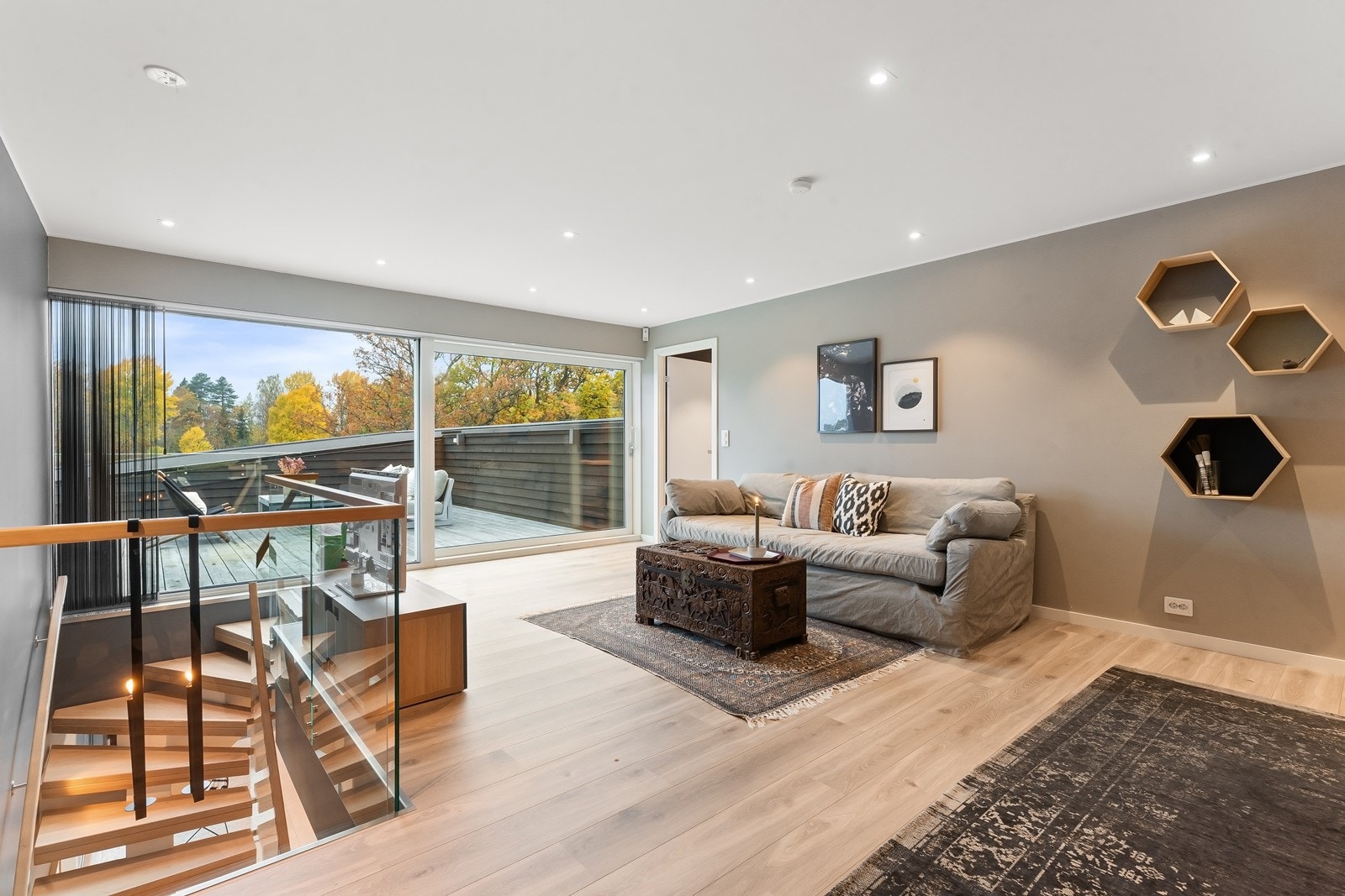 Tv-stue med utgang til takterrasse. Galleribilde